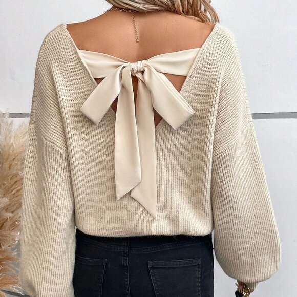 Apricot Casual Womens Back Strap Lantern Sleeve Sweater - Picture 4 of 5